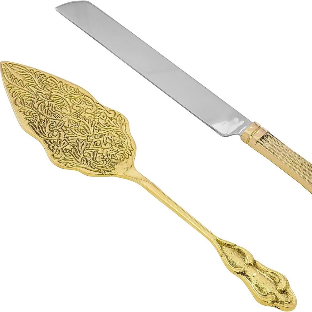 REPLICARTZUS Brass Wedding Cake Knife & Server Set - NEVER USED!